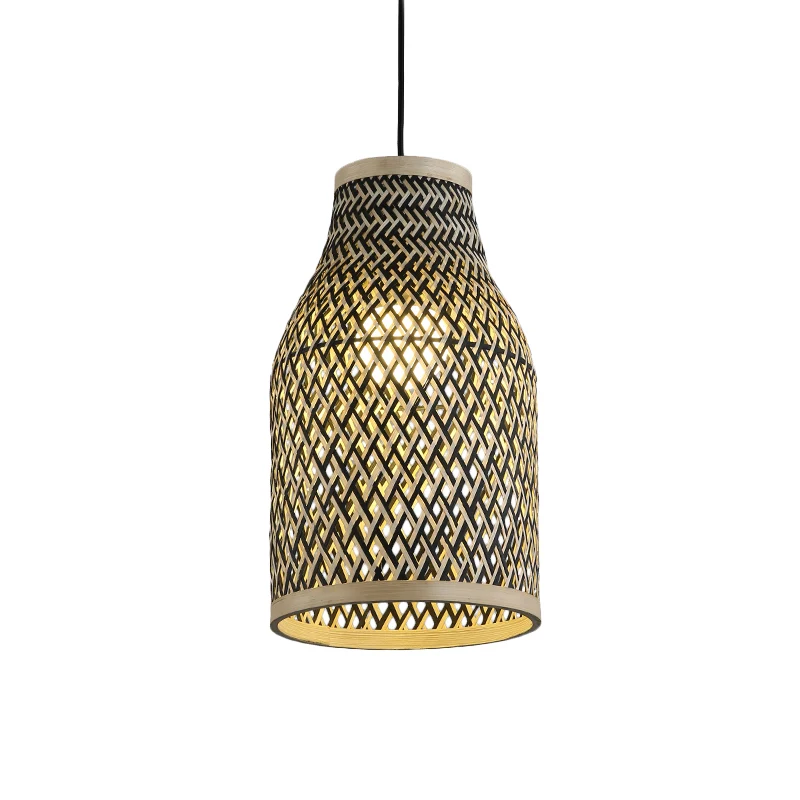 Handgeweven hanglamp Japans rotan 1-lamps plafondophanglamp zwart Clearhalo