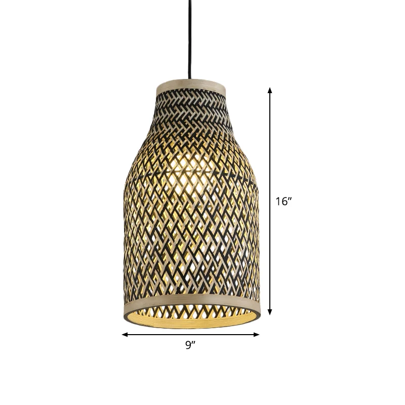 Handgeweven hanglamp Japans rotan 1-lamps plafondophanglamp zwart Clearhalo