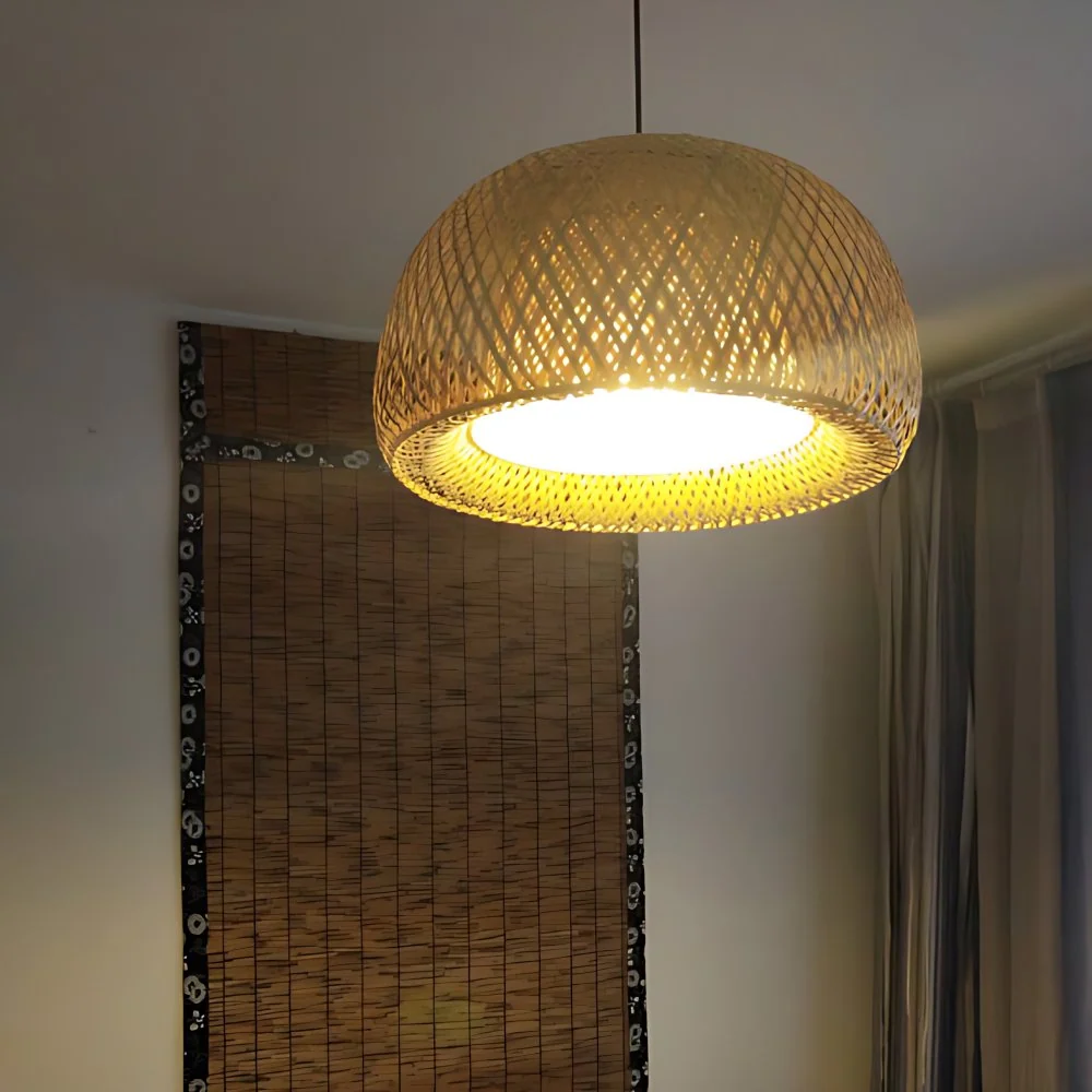 Handgeweven hanglamp platteland rotan 7"/7,5" W 1 lamp beige hanglamp met koepelschaduw voor eetkamer Clearhalo
