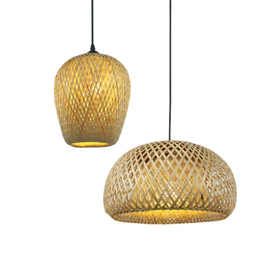 Handgeweven hanglamp platteland rotan 7"/7,5" W 1 lamp beige hanglamp met koepelschaduw voor eetkamer Clearhalo