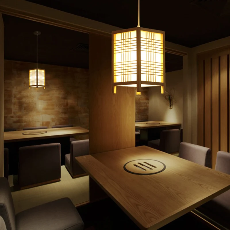 Handgeweven plafondlamp moderne bamboe enkele restaurant hangende hanglamp hout Clearhalo