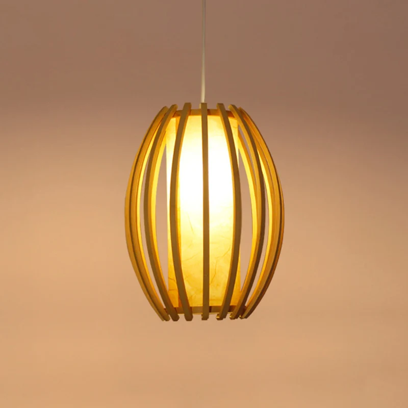 Handgeweven plafondlamp moderne bamboe enkele restaurant hangende hanglamp hout Clearhalo