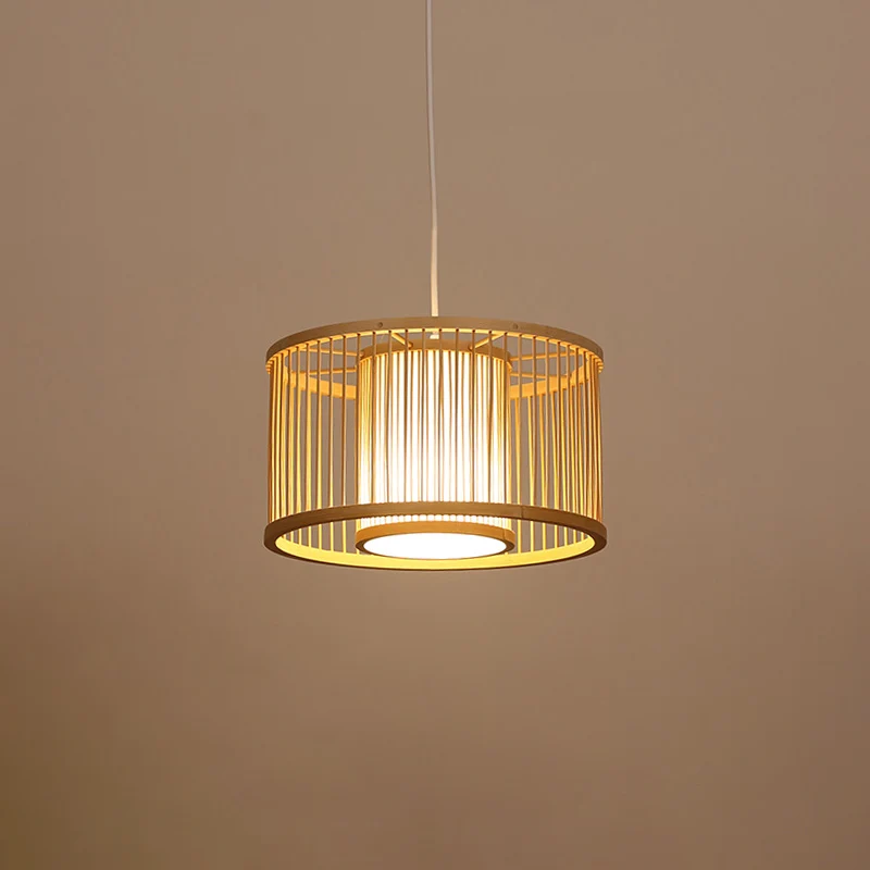Handgeweven plafondlamp moderne bamboe enkele restaurant hangende hanglamp hout Clearhalo