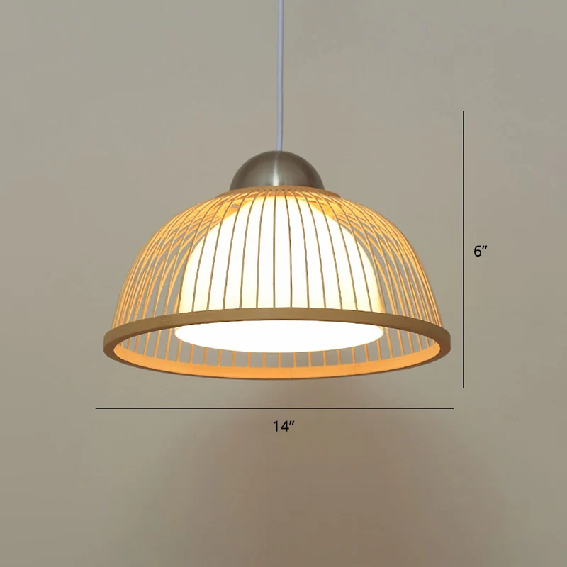 Handgeweven plafondlamp moderne bamboe enkele restaurant hangende hanglamp hout Clearhalo