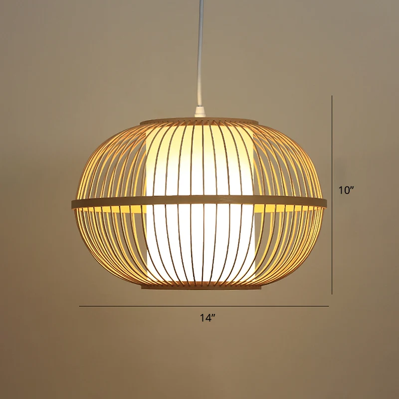 Handgeweven plafondlamp moderne bamboe enkele restaurant hangende hanglamp hout Clearhalo