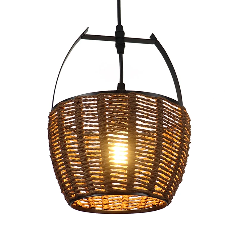Handgeweven rotan emmer hanglamp Rustieke hanglamp met één lamp bruin voor woonkamer Clearhalo