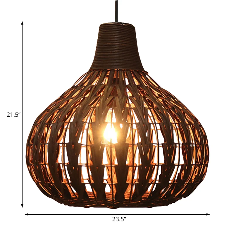 Handgeweven rotan kalebas hangende hanglamp Rustiek 1 licht hangend armatuur voor restaurant Clearhalo