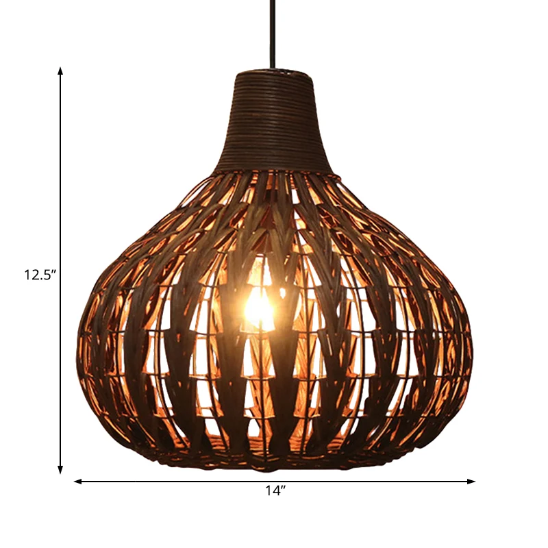 Handgeweven rotan kalebas hangende hanglamp Rustiek 1 licht hangend armatuur voor restaurant Clearhalo