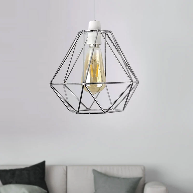 Hangende hanglamp met draadframe, industriële loft, geel/wit, metalen hanglamp met 1 kop voor de woonkamer Clearhalo
