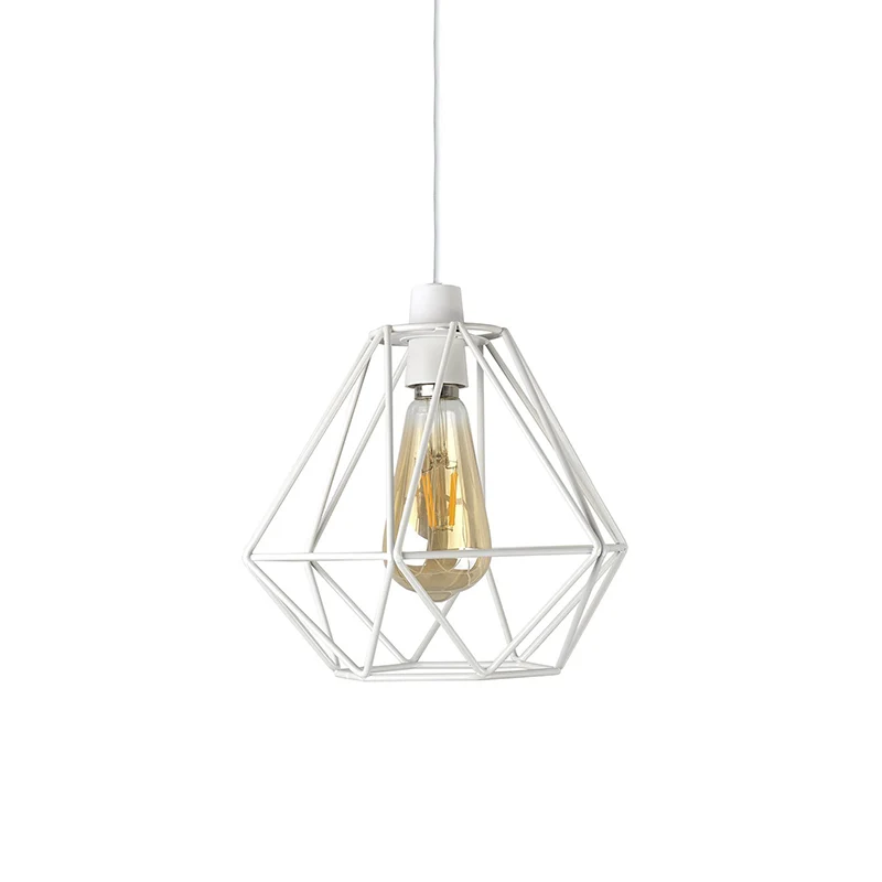 Hangende hanglamp met draadframe, industriële loft, geel/wit, metalen hanglamp met 1 kop voor de woonkamer Clearhalo