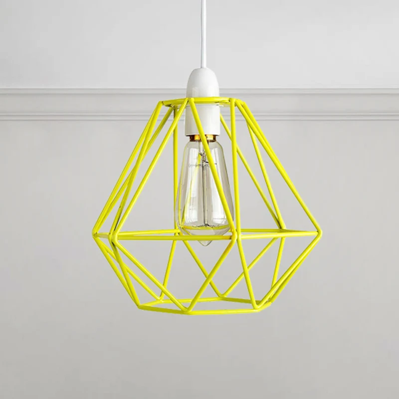 Hangende hanglamp met draadframe, industriële loft, geel/wit, metalen hanglamp met 1 kop voor de woonkamer Clearhalo