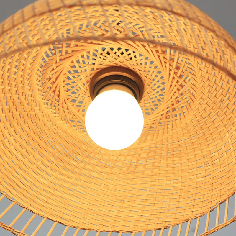 Hangende hanglamp met houten koepel, eigentijds bamboe, 1 lamp Clearhalo