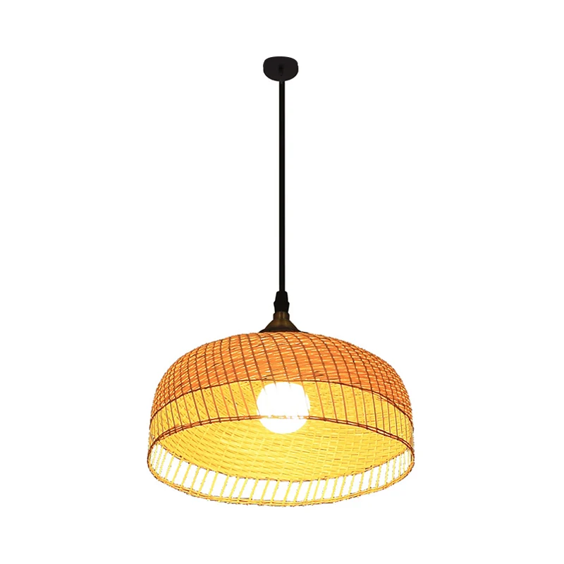 Hangende hanglamp met houten koepel, eigentijds bamboe, 1 lamp Clearhalo