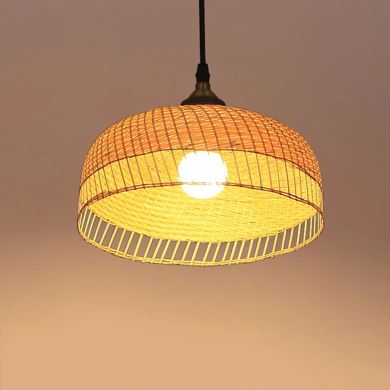 Hangende hanglamp met houten koepel, eigentijds bamboe, 1 lamp Clearhalo