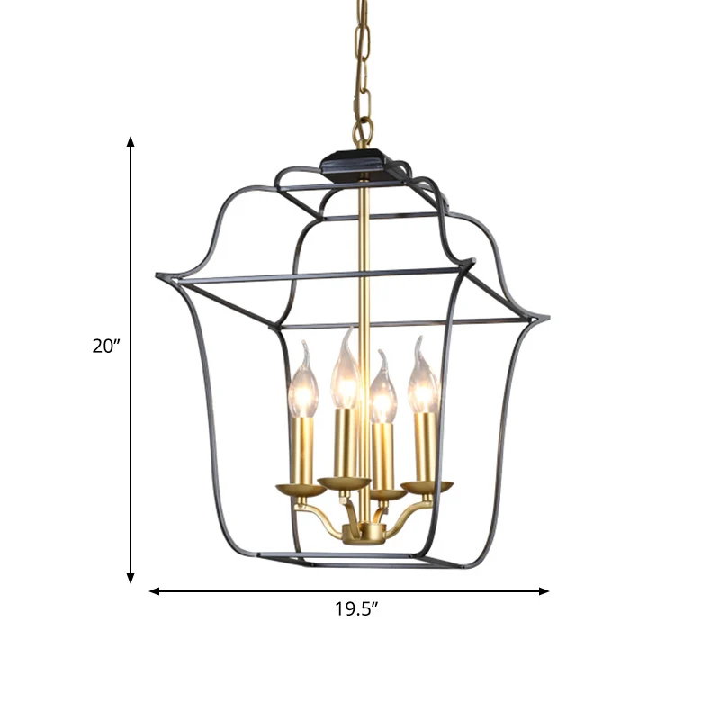 Hangende hanglamp met metalen kooi, traditionele stijl, 3/4 koppen kroonluchterverlichting gouden afwerking Clearhalo