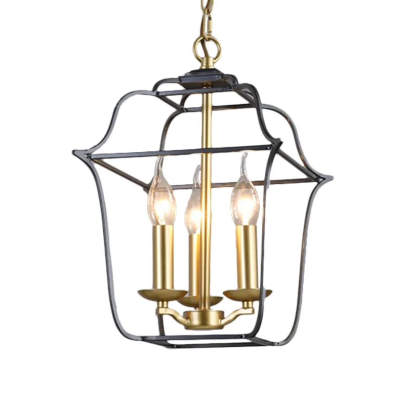 Hangende hanglamp met metalen kooi, traditionele stijl, 3/4 koppen kroonluchterverlichting gouden afwerking Clearhalo