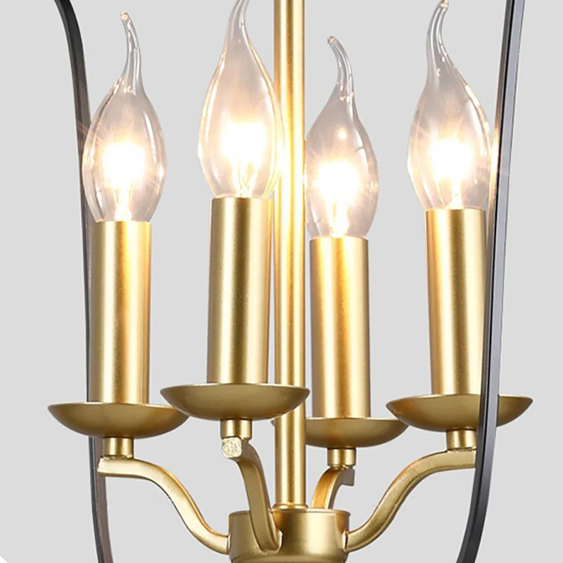 Hangende hanglamp met metalen kooi, traditionele stijl, 3/4 koppen kroonluchterverlichting gouden afwerking Clearhalo