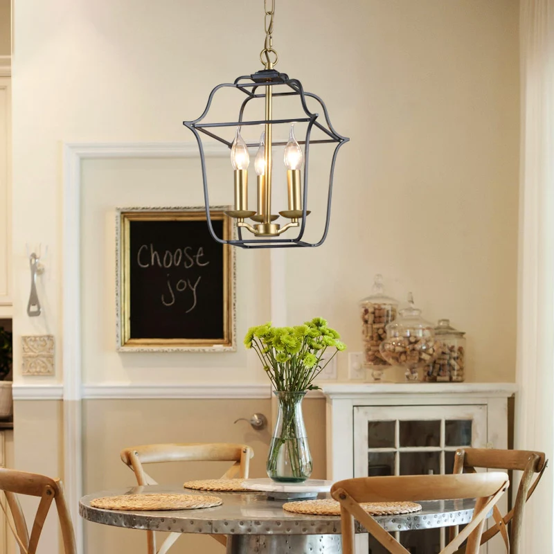 Hangende hanglamp met metalen kooi, traditionele stijl, 3/4 koppen kroonluchterverlichting gouden afwerking Clearhalo
