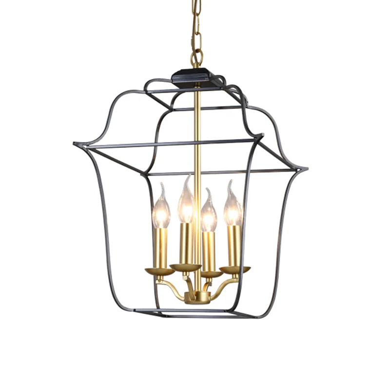 Hangende hanglamp met metalen kooi, traditionele stijl, 3/4 koppen kroonluchterverlichting gouden afwerking Clearhalo