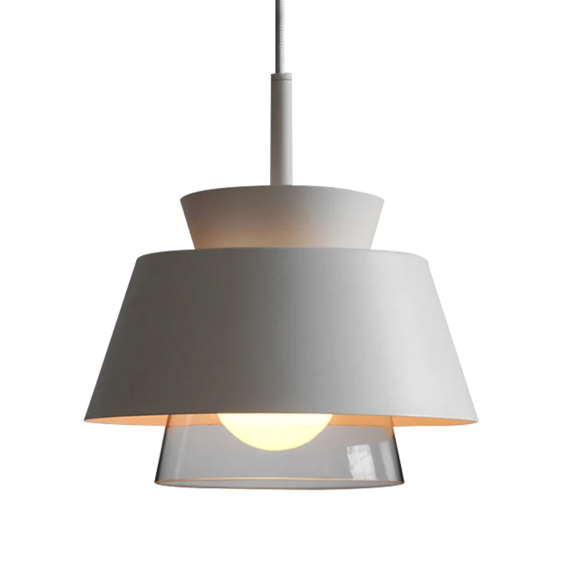Hangende hanglamp met 2 niveaus, minimalistische ijzeren enkele zwart/witte plafondlamp met transparante glazen kap aan de...