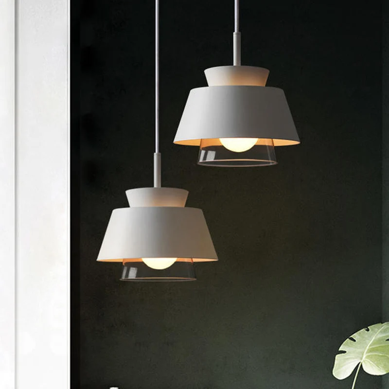 Hangende hanglamp met 2 niveaus, minimalistische ijzeren enkele zwart/witte plafondlamp met transparante glazen kap aan de...