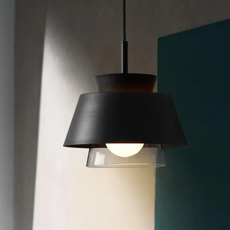 Hangende hanglamp met 2 niveaus, minimalistische ijzeren enkele zwart/witte plafondlamp met transparante glazen kap aan de...