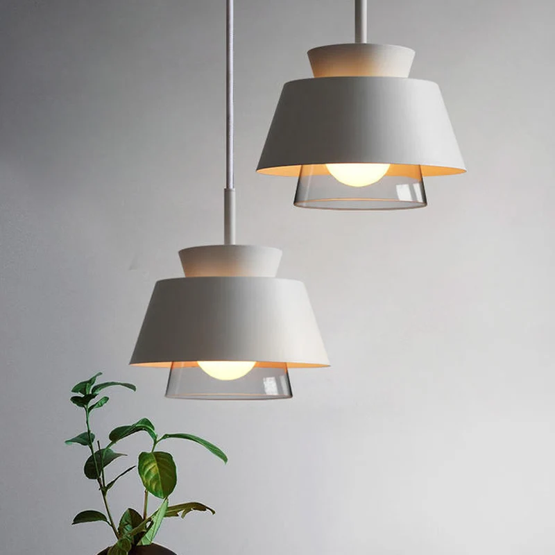 Hangende hanglamp met 2 niveaus, minimalistische ijzeren enkele zwart/witte plafondlamp met transparante glazen kap aan de...