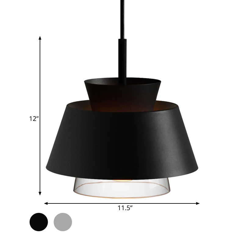 Hangende hanglamp met 2 niveaus, minimalistische ijzeren enkele zwart/witte plafondlamp met transparante glazen kap aan de...