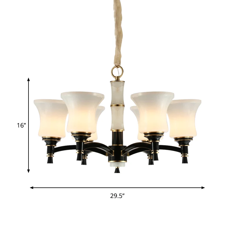 Hangende hanglamp met zwarte uitlopende schaduw, traditionele stijl, matglas, 6/8-koppige woonkamerkroonluchterlamp Clearhalo