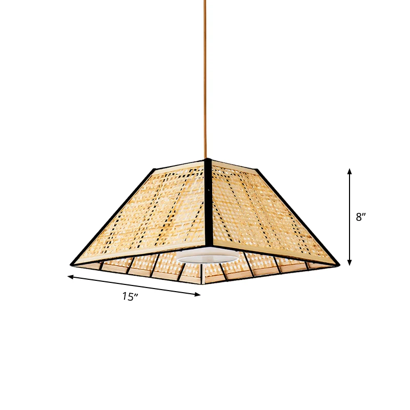 Hangende hanglamp van Aziatisch beige met 1 kop, theehuis en piramidevormige rotan kap Clearhalo