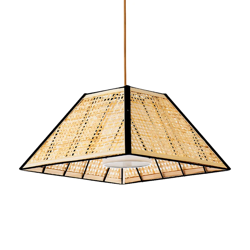 Hangende hanglamp van Aziatisch beige met 1 kop, theehuis en piramidevormige rotan kap Clearhalo