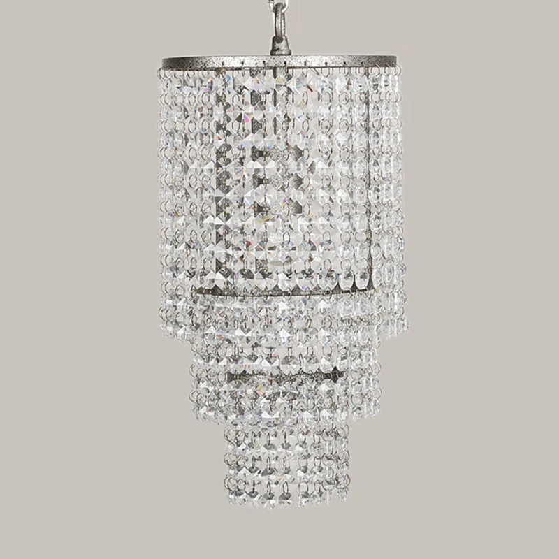 Hangende kristallen gelaagde plafondverlichting Traditionele inkomkroonluchter chroom Clearhalo