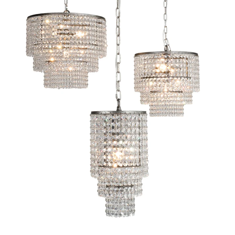 Hangende kristallen gelaagde plafondverlichting Traditionele inkomkroonluchter chroom Clearhalo