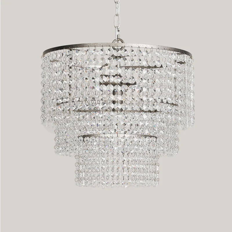 Hangende kristallen gelaagde plafondverlichting Traditionele inkomkroonluchter chroom Clearhalo