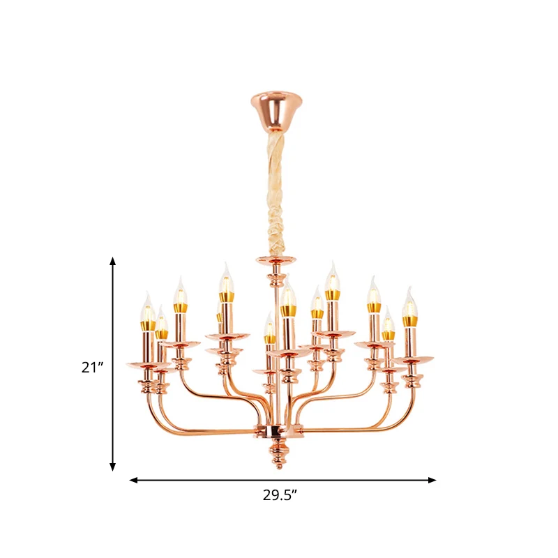 Hangende kroonluchter kaarsstijl, traditioneel metaal, 12 lampen, roségouden hangende lamp Clearhalo