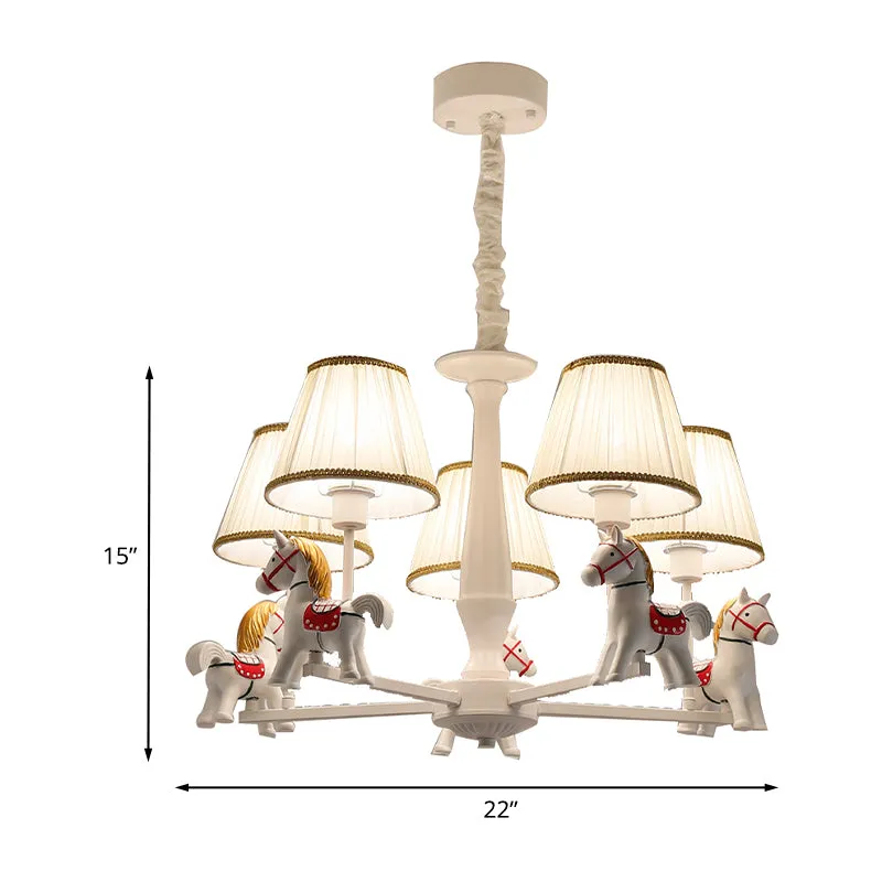 Hangende kroonluchter met stoffen lampenkap, 5-lichts beige hanglamp voor kinderen met carrouselontwerp Clearhalo