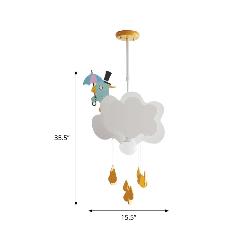 Hangende plafondlamp met 1 hoofdslaapkamer, witte kinderhanglamp met houten schaduw van wolken en vogels Clearhalo