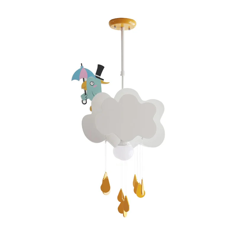 Hangende plafondlamp met 1 hoofdslaapkamer, witte kinderhanglamp met houten schaduw van wolken en vogels Clearhalo