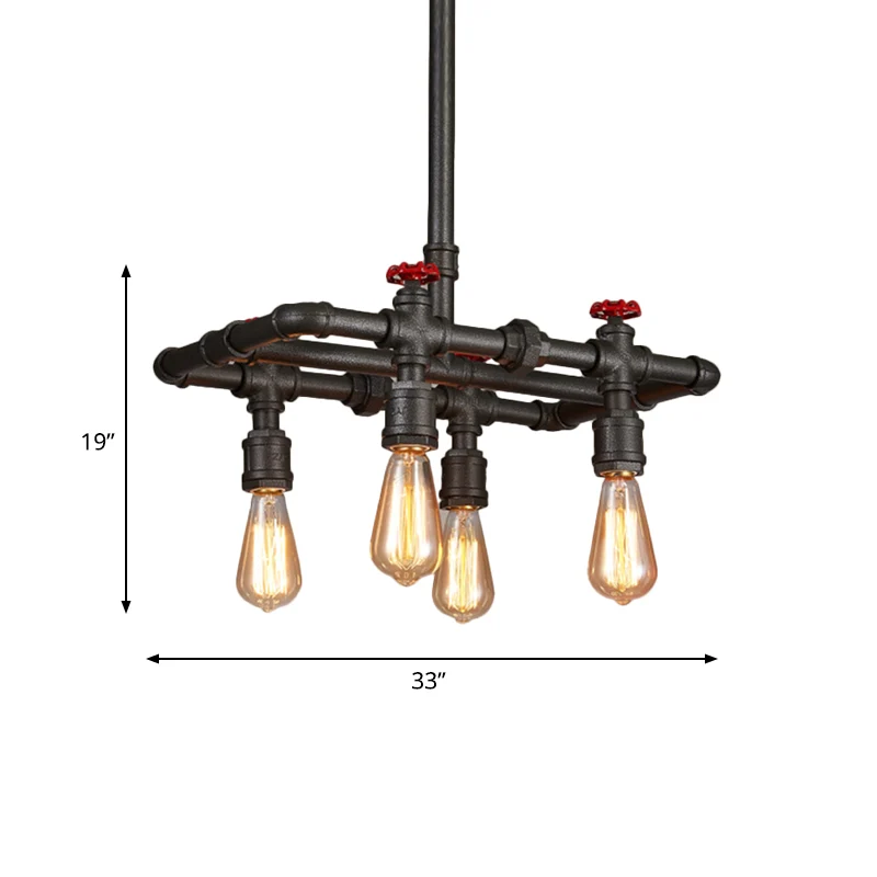 Hangende plafondlamp met ijzeren zwarte afwerking, rechthoekig frame, 4/5-lichts antieke eilandlamp boven eettafel Clearhalo