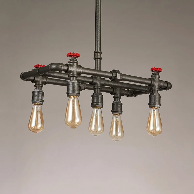 Hangende plafondlamp met ijzeren zwarte afwerking, rechthoekig frame, 4/5-lichts antieke eilandlamp boven eettafel Clearhalo