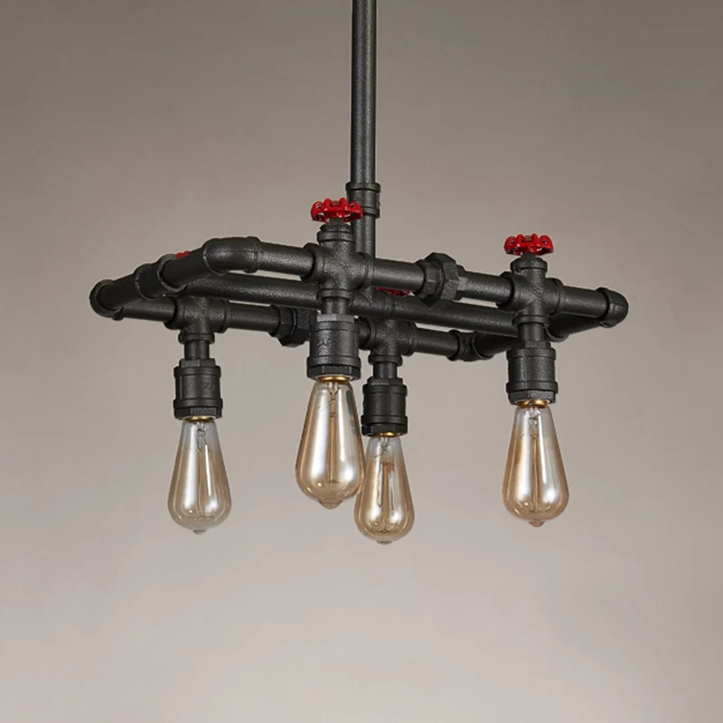 Hangende plafondlamp met ijzeren zwarte afwerking, rechthoekig frame, 4/5-lichts antieke eilandlamp boven eettafel Clearhalo