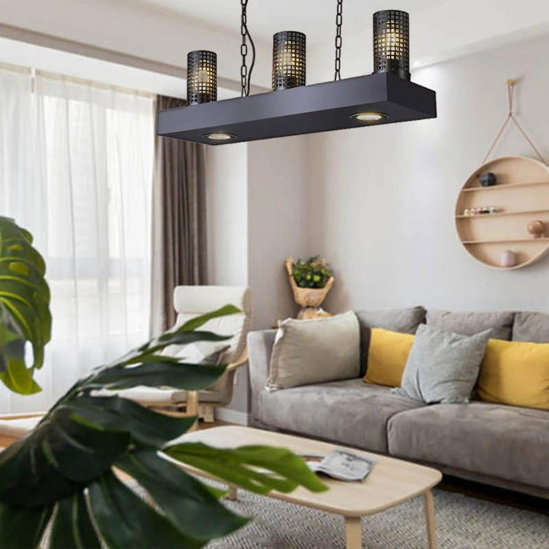 Hangende plafondlamp met 3 lampen, vintage restauranteilandlamp brons/zwart met cilindervormige metalen kap Clearhalo