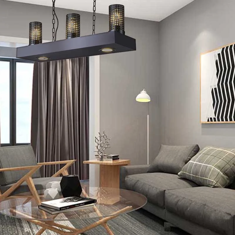 Hangende plafondlamp met 3 lampen, vintage restauranteilandlamp brons/zwart met cilindervormige metalen kap Clearhalo
