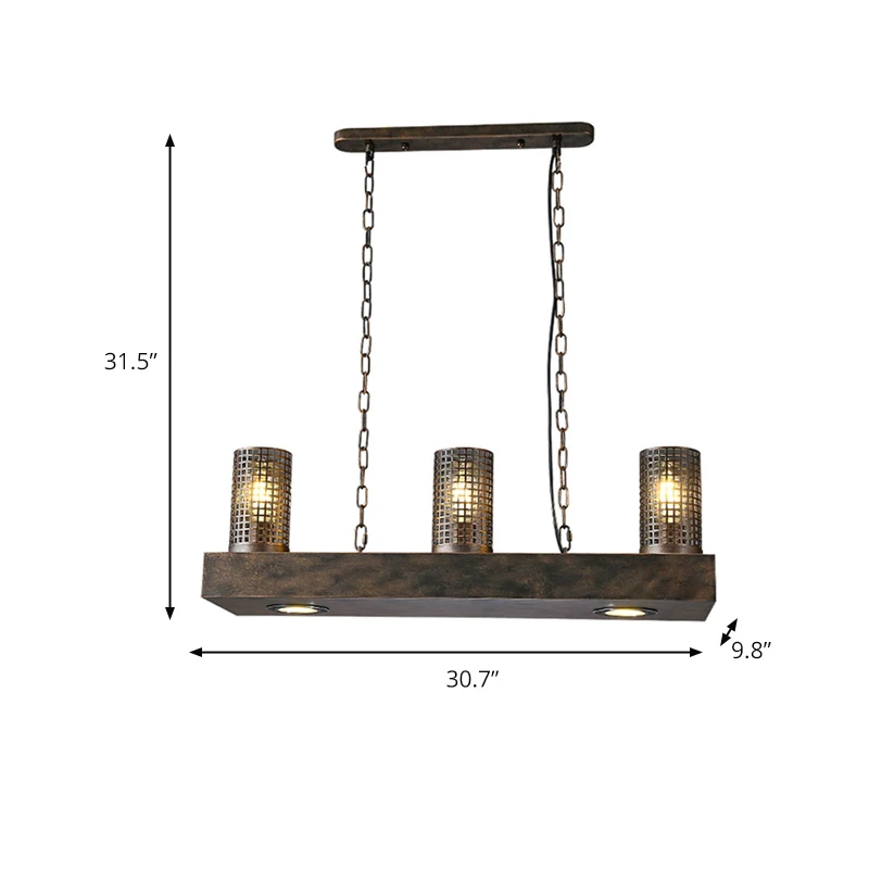 Hangende plafondlamp met 3 lampen, vintage restauranteilandlamp brons/zwart met cilindervormige metalen kap Clearhalo
