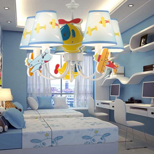 Hangende plafondlamp met taps toelopende kap voor de kleuterschool en cartoon kroonluchter van autostof blauw Clearhalo