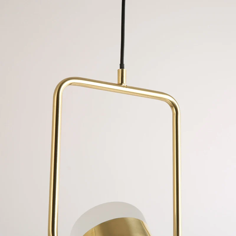 Hangende plafondlamp met vierkant frame, modern metaal, 1 kop, gouden hanglampset met cilindervormige witte glazen kap Cle...
