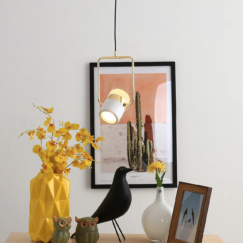 Hangende plafondlamp met vierkant frame, modern metaal, 1 kop, gouden hanglampset met cilindervormige witte glazen kap Cle...
