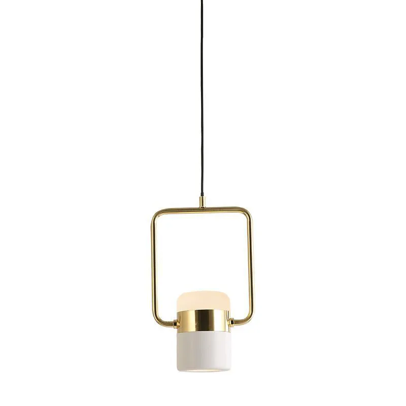 Hangende plafondlamp met vierkant frame, modern metaal, 1 kop, gouden hanglampset met cilindervormige witte glazen kap Cle...