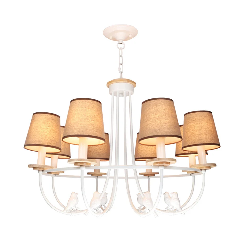 Hangende plafondlamp met witte ton, eigentijdse 6/8-lichts stoffen hangende kroonluchter Clearhalo