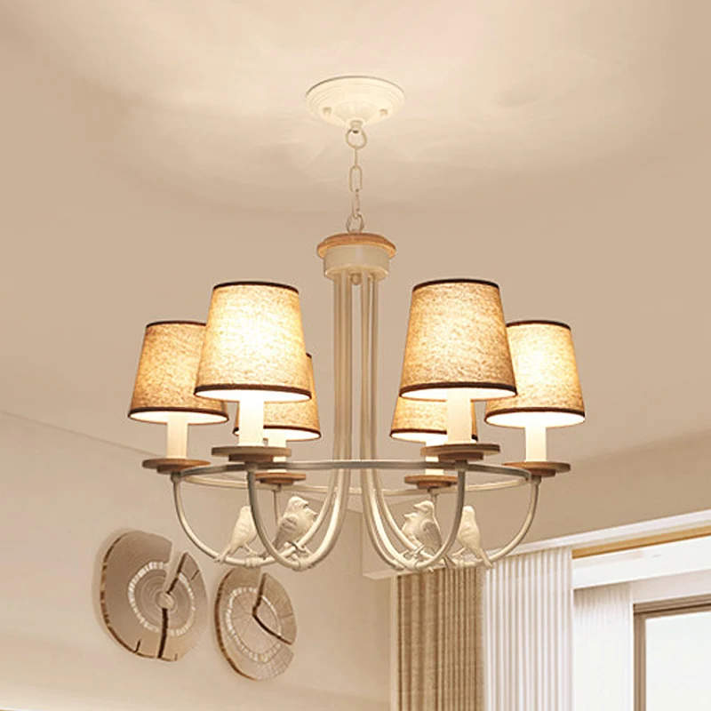 Hangende plafondlamp met witte ton, eigentijdse 6/8-lichts stoffen hangende kroonluchter Clearhalo